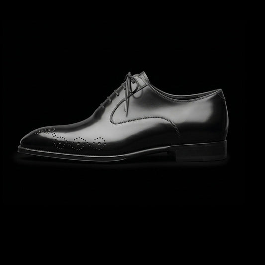 The Tang – Black Leather Medallion Toe Oxford | Leather Shoe