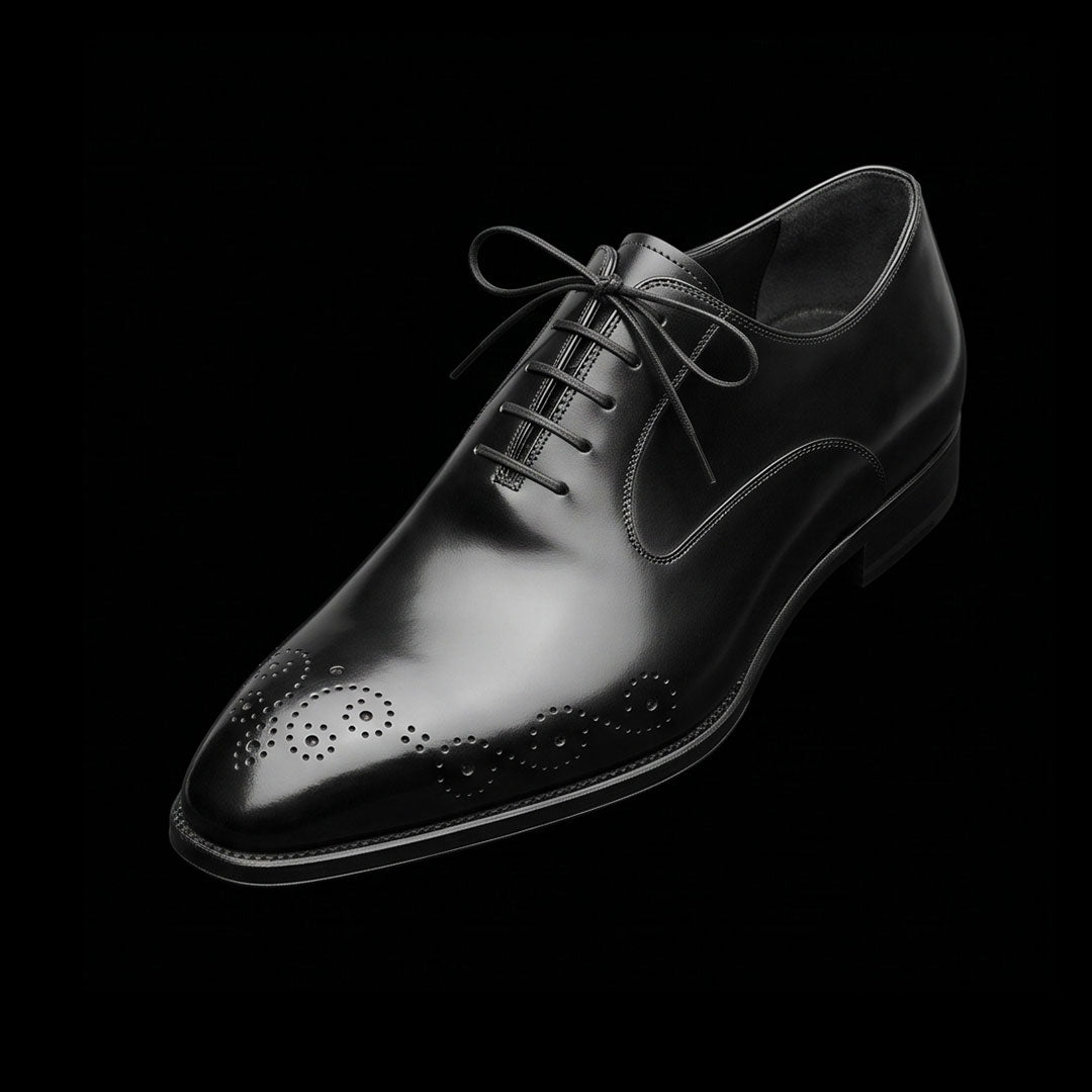 The Tang – Black Leather Medallion Toe Oxford | Leather Shoe