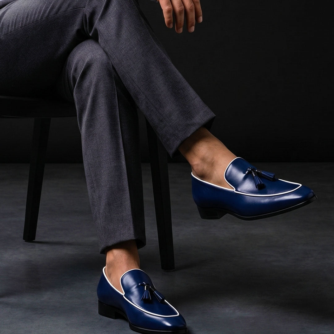The Naples – Navy Blue Tasseled Moccasin Loafer | Leather Shoe