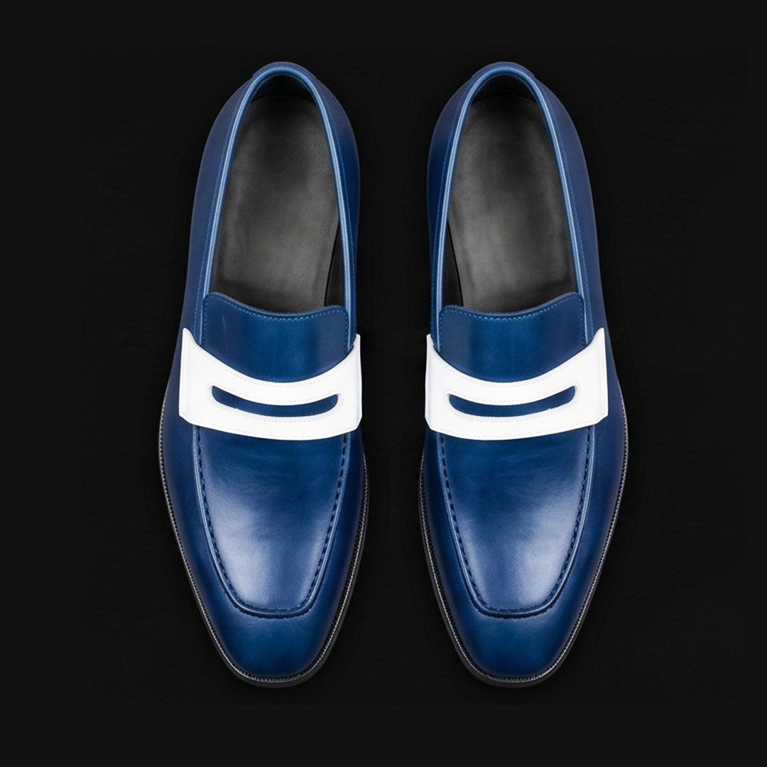 The Mantua – Navy Blue & White Penny Loafer | Leather Shoe