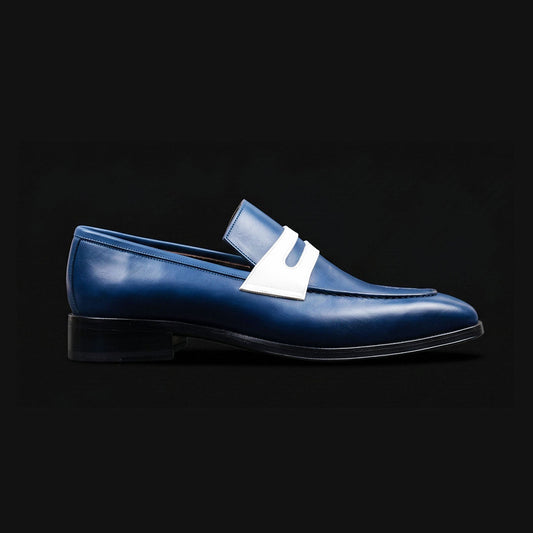 The Mantua – Navy Blue & White Penny Loafer | Leather Shoe