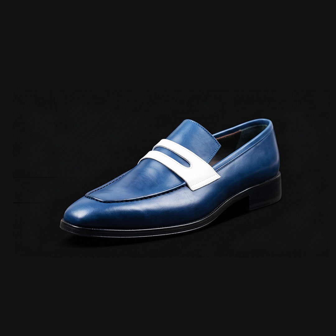 The Mantua – Navy Blue & White Penny Loafer | Leather Shoe