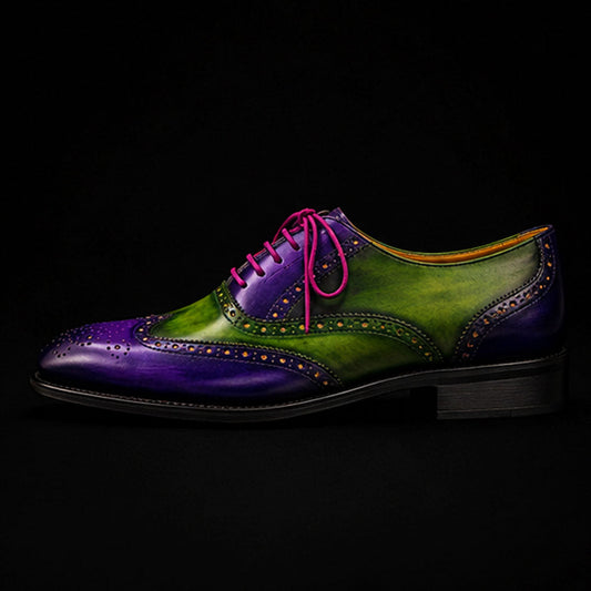 The Polo – Purple & Green Patina Wingtip Brogue | Leather Shoe