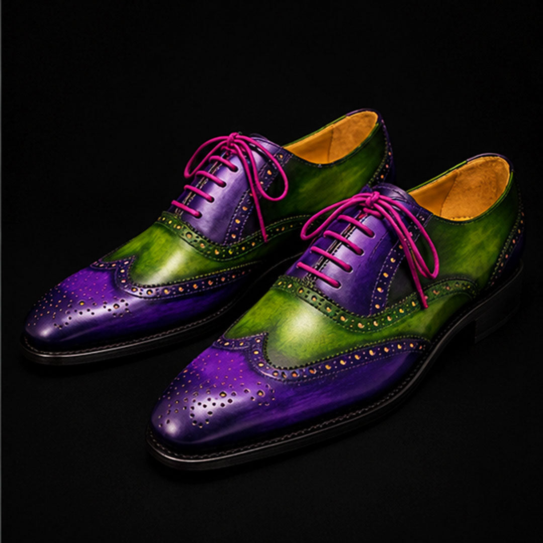The Polo – Purple & Green Patina Wingtip Brogue | Leather Shoe