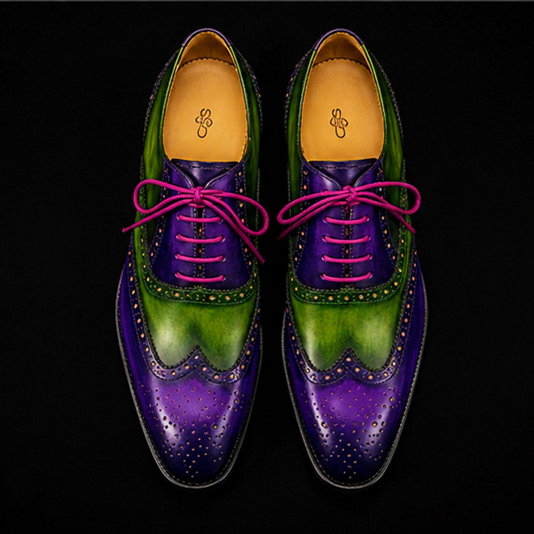 The Polo – Purple & Green Patina Wingtip Brogue | Leather Shoe