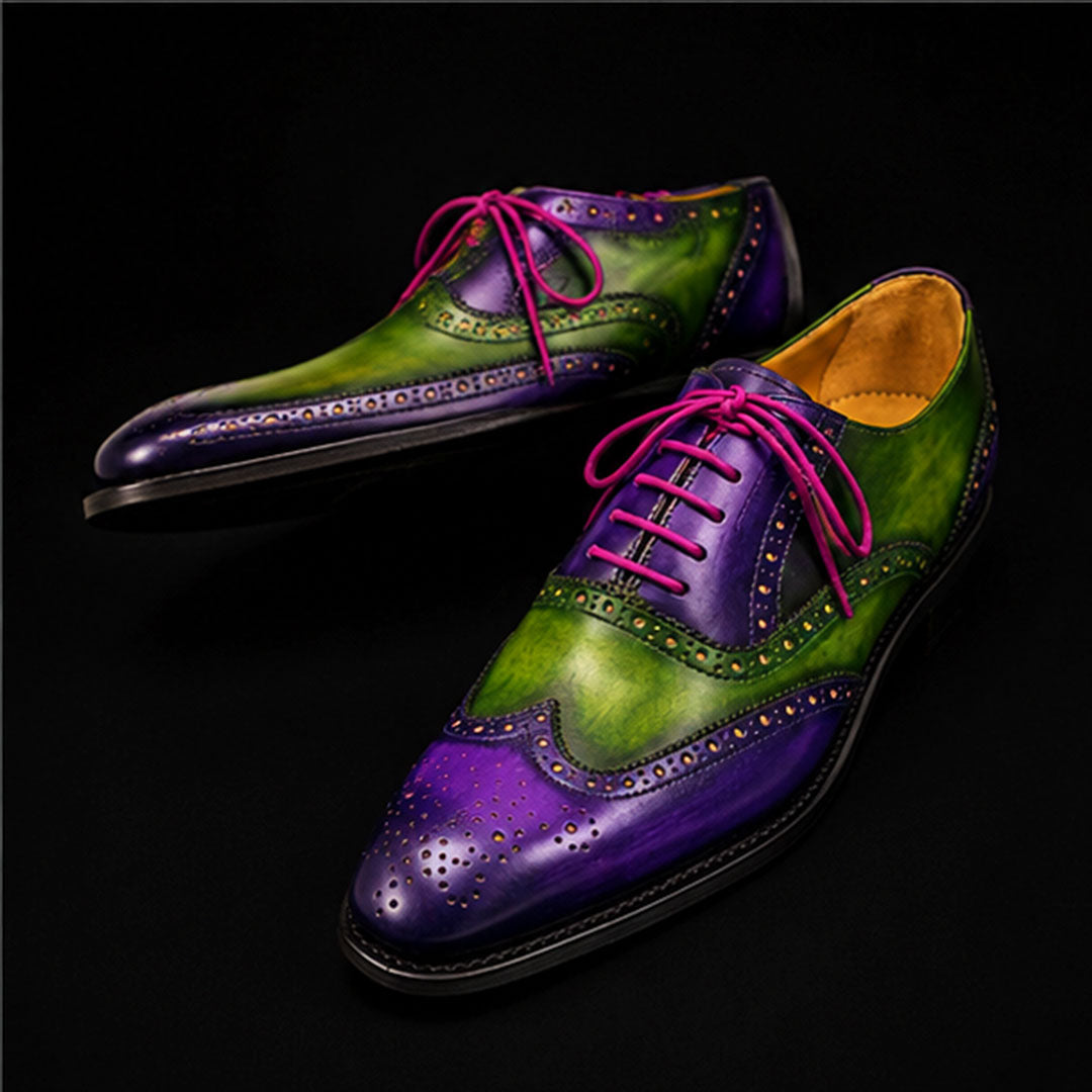 The Polo – Purple & Green Patina Wingtip Brogue | Leather Shoe