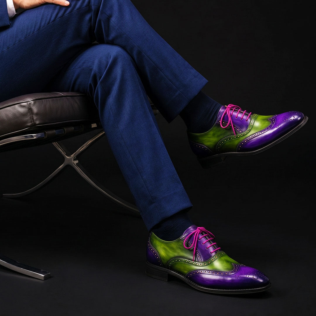 The Polo – Purple & Green Patina Wingtip Brogue | Leather Shoe