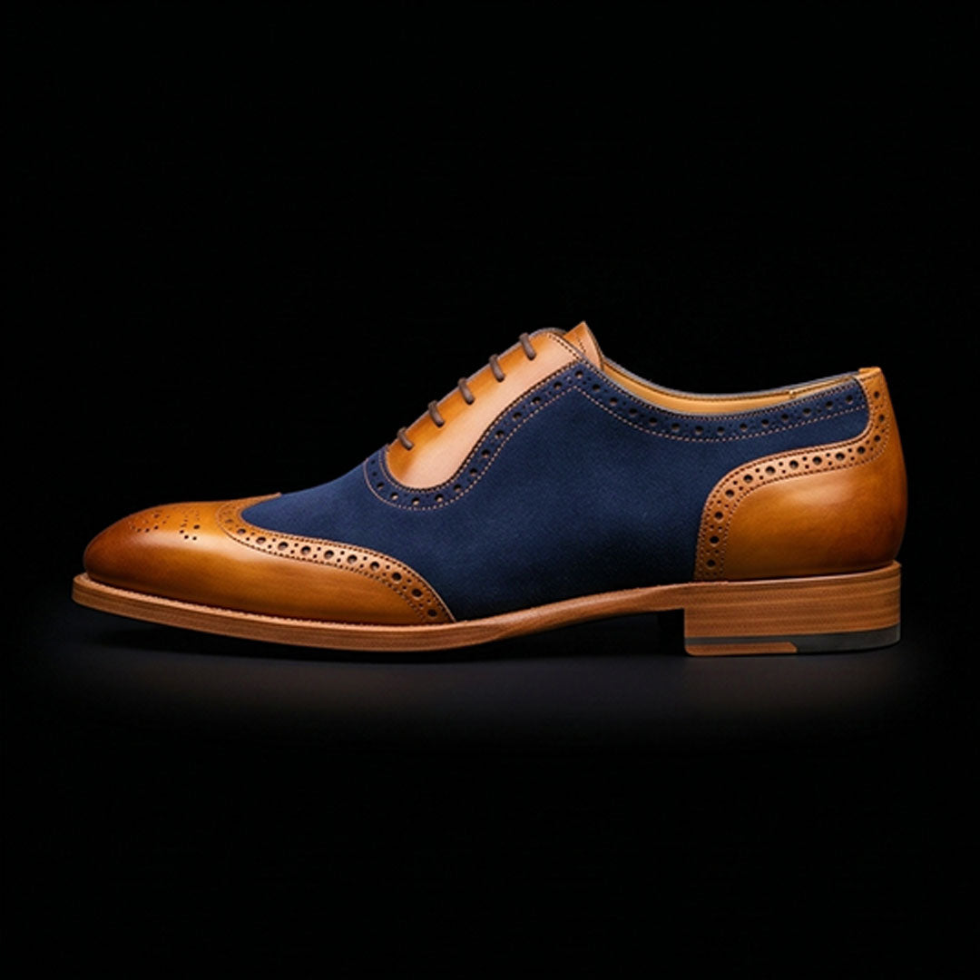 The Valonia – Tan & Navy Suede Wingtip Brogue | Leather Shoe