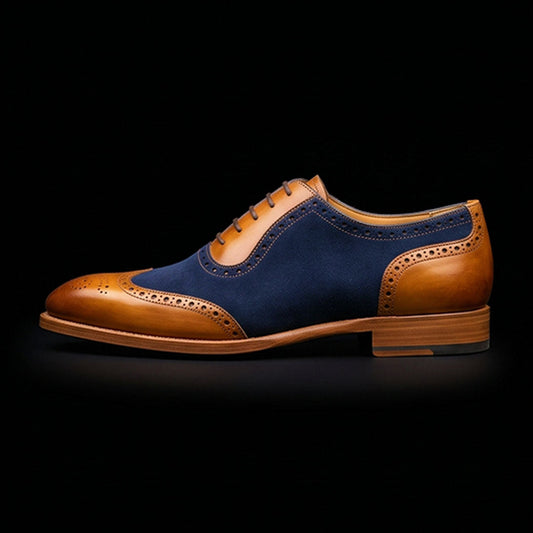 The Valonia – Tan & Navy Suede Wingtip Brogue | Leather Shoe