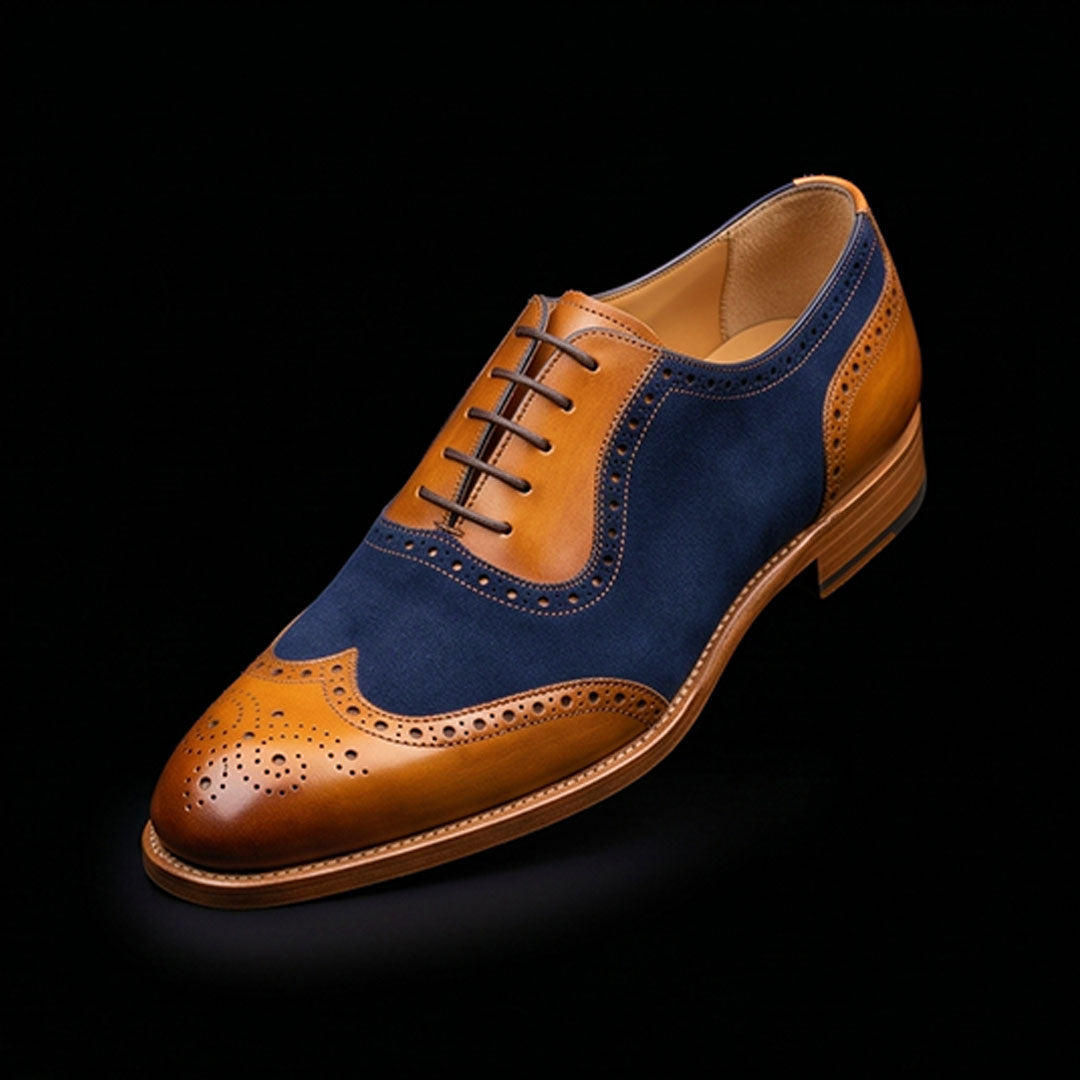 The Valonia – Tan & Navy Suede Wingtip Brogue | Leather Shoe