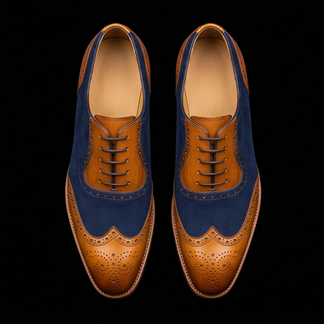 The Valonia – Tan & Navy Suede Wingtip Brogue | Leather Shoe