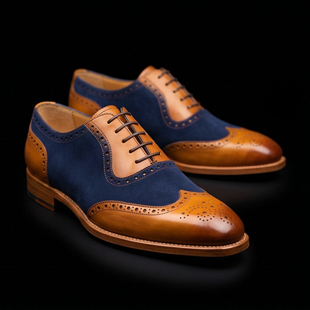 The Valonia – Tan & Navy Suede Wingtip Brogue | Leather Shoe