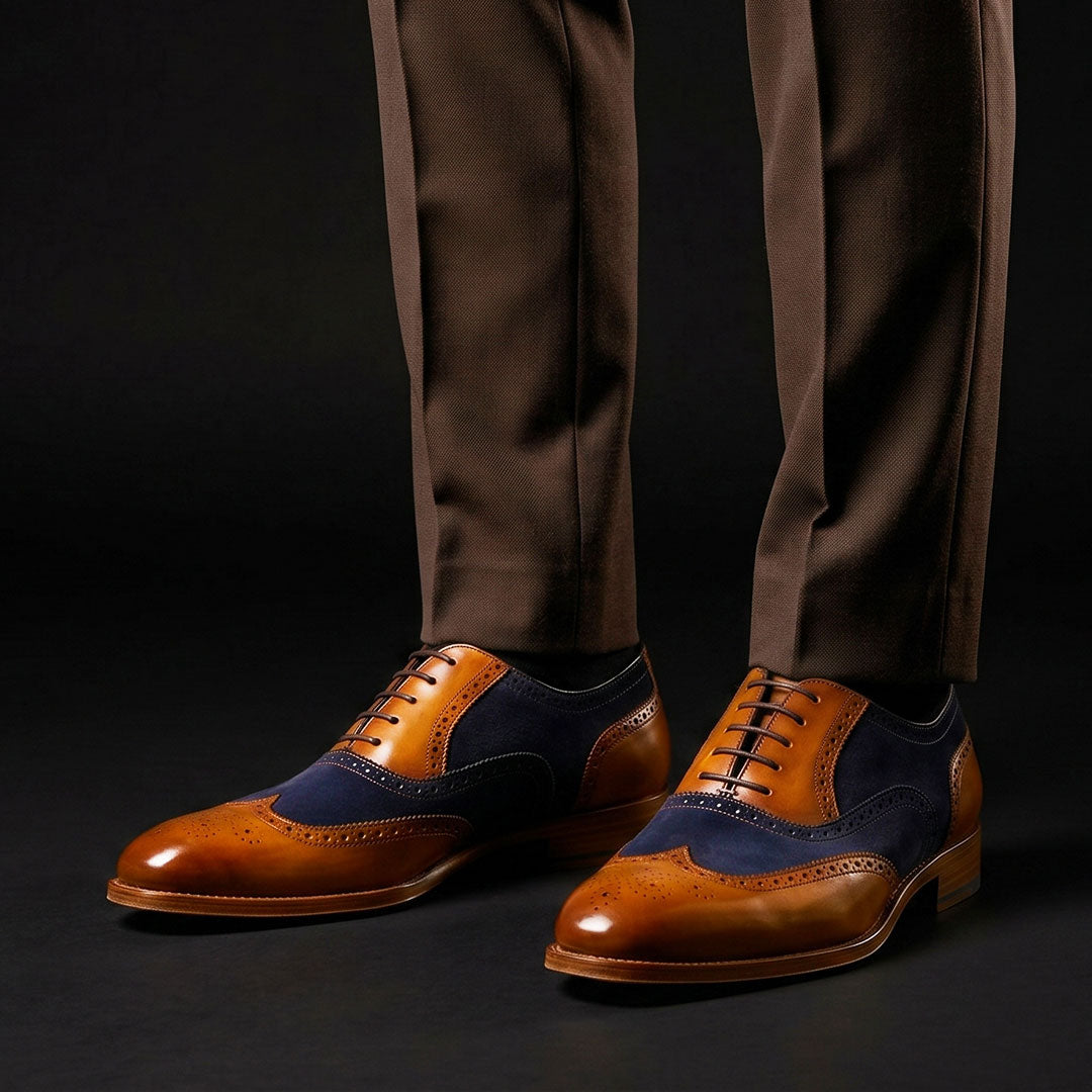 The Valonia – Tan & Navy Suede Wingtip Brogue | Leather Shoe