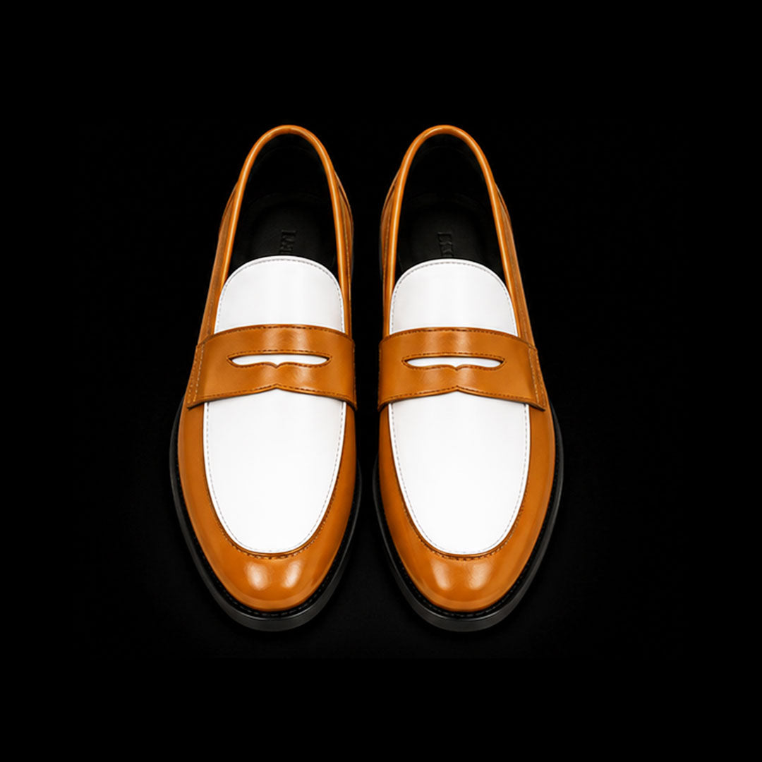 The Córdoba – Tan Brown & White Penny Loafer | Leather Shoe
