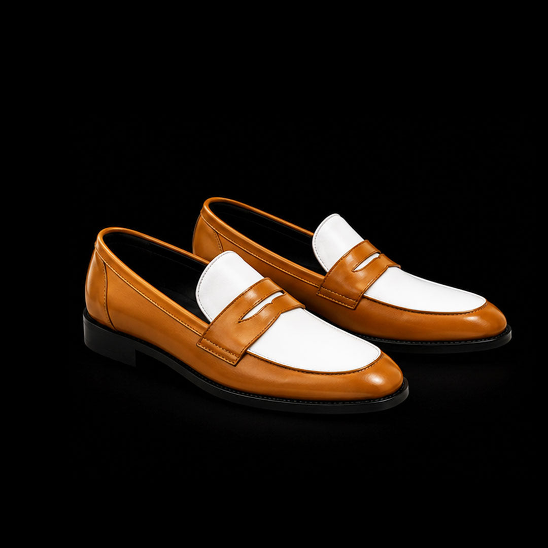 The Córdoba – Tan Brown & White Penny Loafer | Leather Shoe