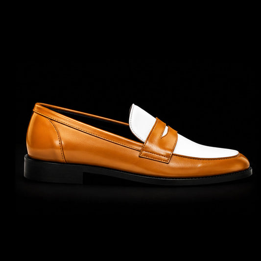 The Córdoba – Tan Brown & White Penny Loafer | Leather Shoe