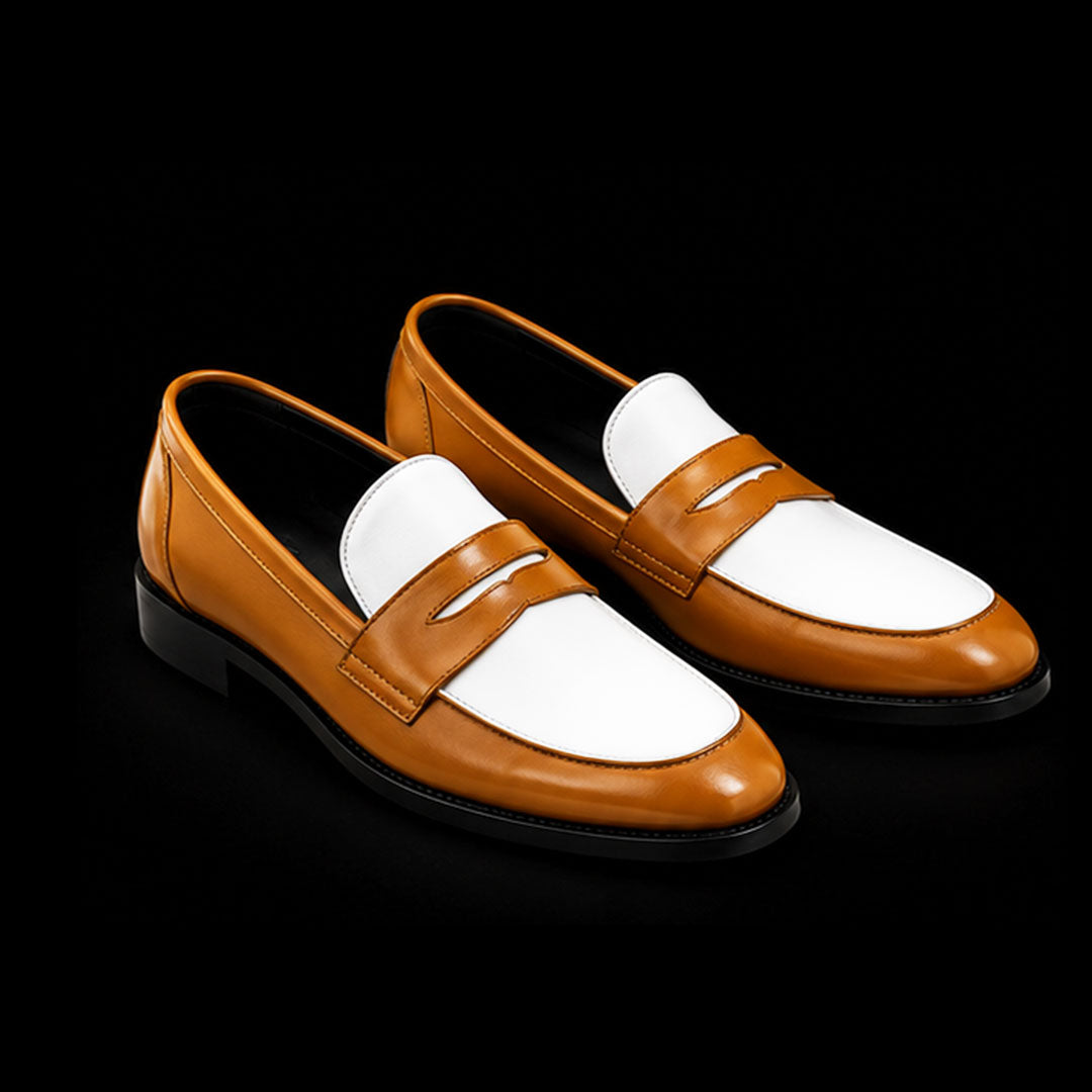 The Córdoba – Tan Brown & White Penny Loafer | Leather Shoe