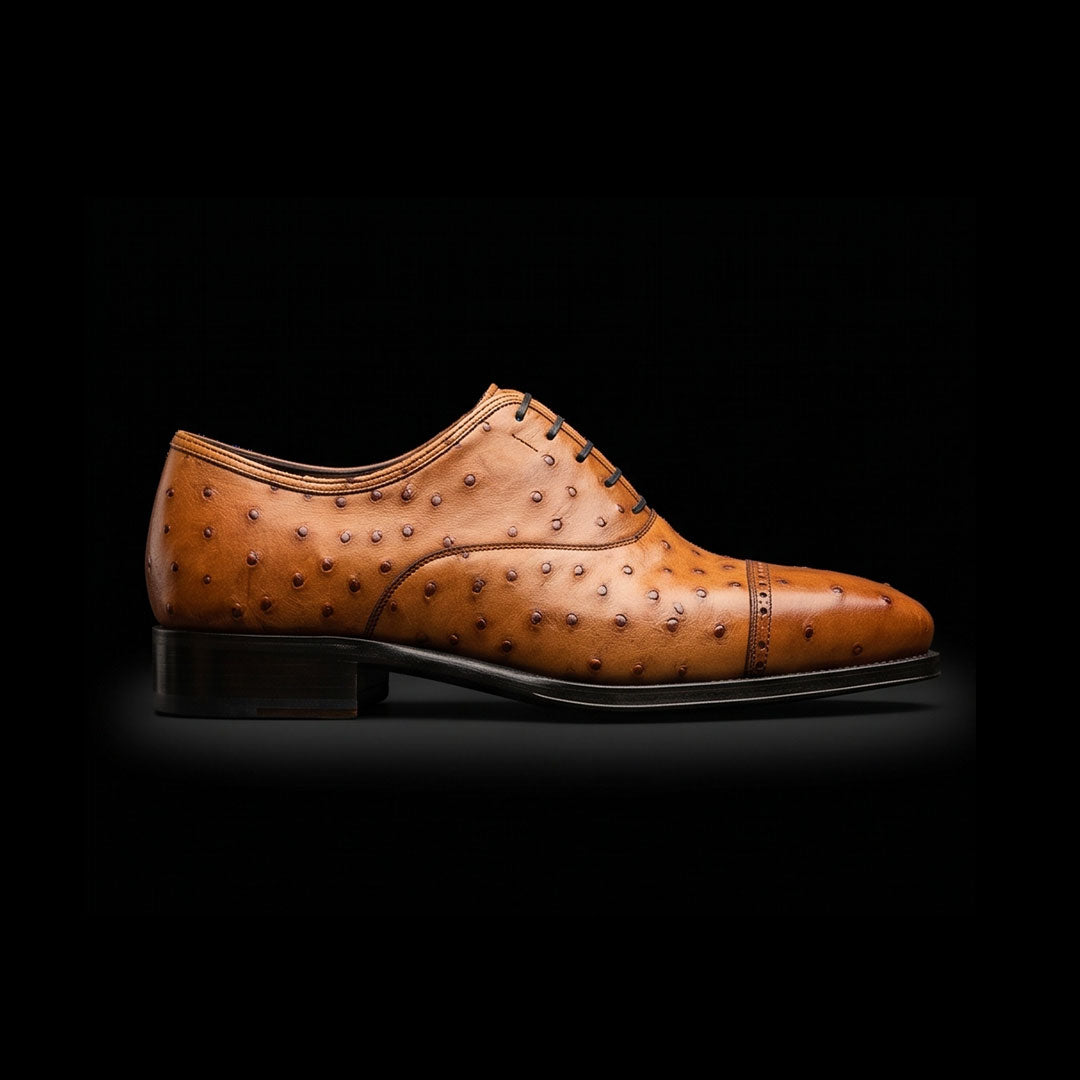 The Noble – Tan Ostrich-Print Oxford | Leather Shoe