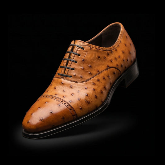 The Noble – Tan Ostrich-Print Oxford | Leather Shoe