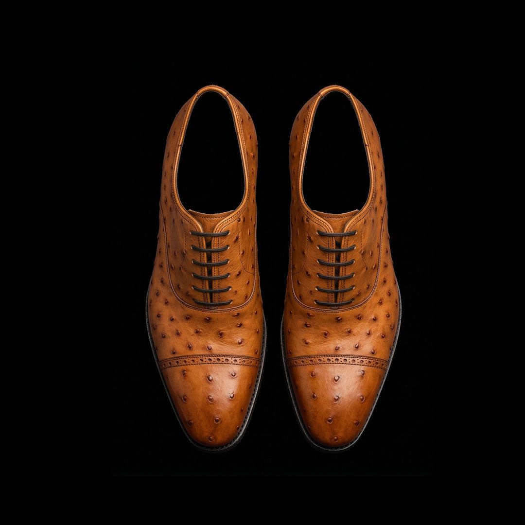 The Noble – Tan Ostrich-Print Oxford | Leather Shoe