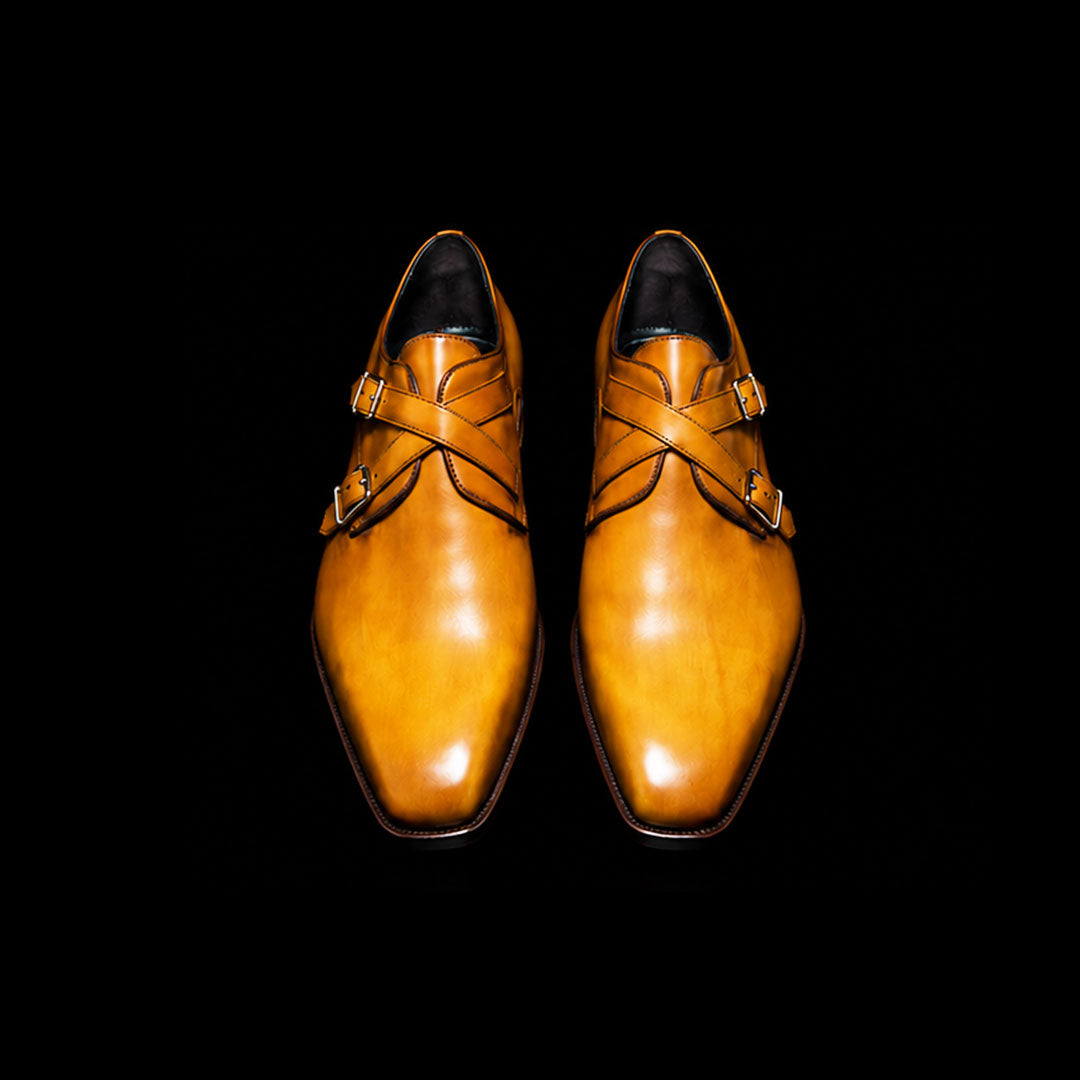 The Groover – Tan Yellow Patina Double Monk Strap | Leather Shoe