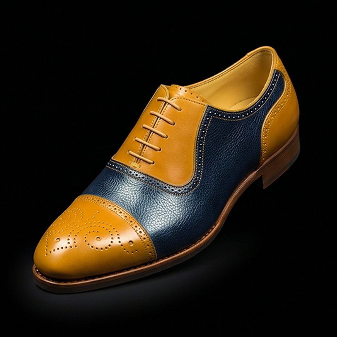 The Rimini – Tan & Navy Brogue Cap Toe Oxford | Leather Shoe