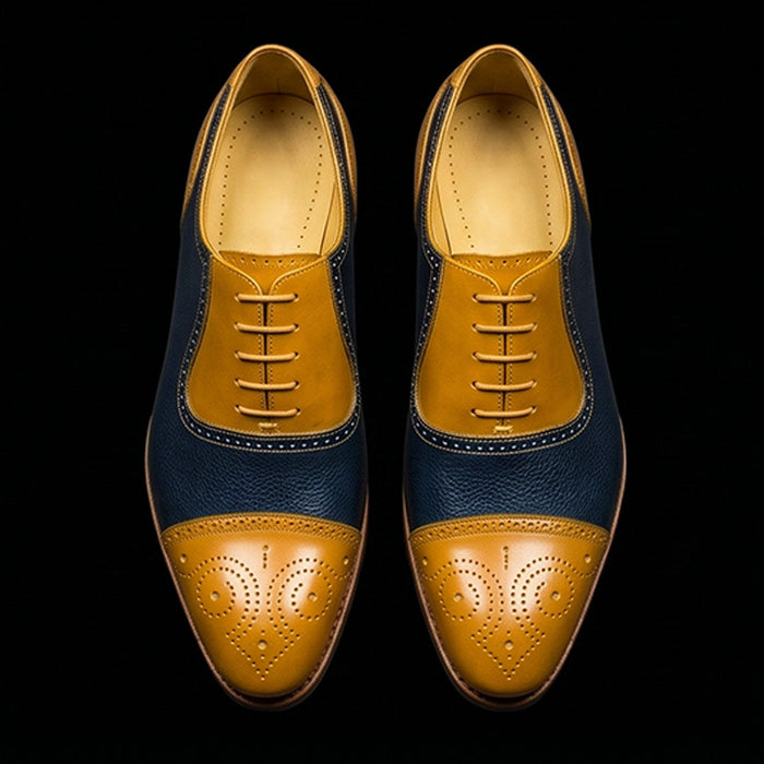 The Rimini – Tan & Navy Brogue Cap Toe Oxford | Leather Shoe