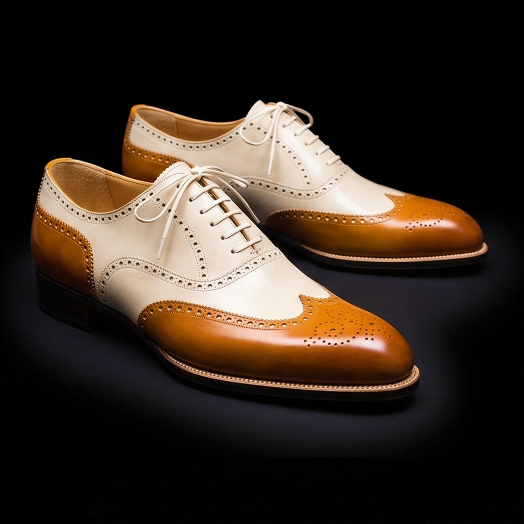 The Quebracho – Tan & White Wingtip Brogue Dress | Leather Shoe
