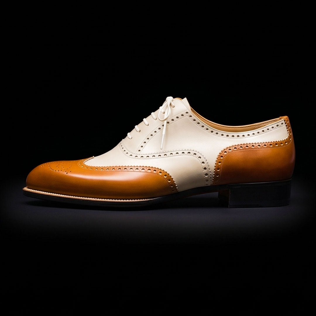 The Quebracho – Tan & White Wingtip Brogue Dress | Leather Shoe