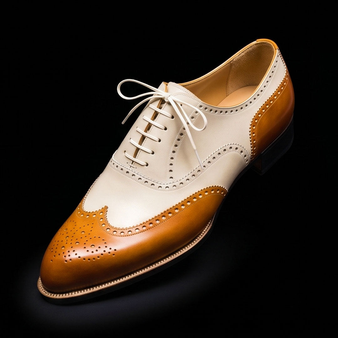 The Quebracho – Tan & White Wingtip Brogue Dress | Leather Shoe
