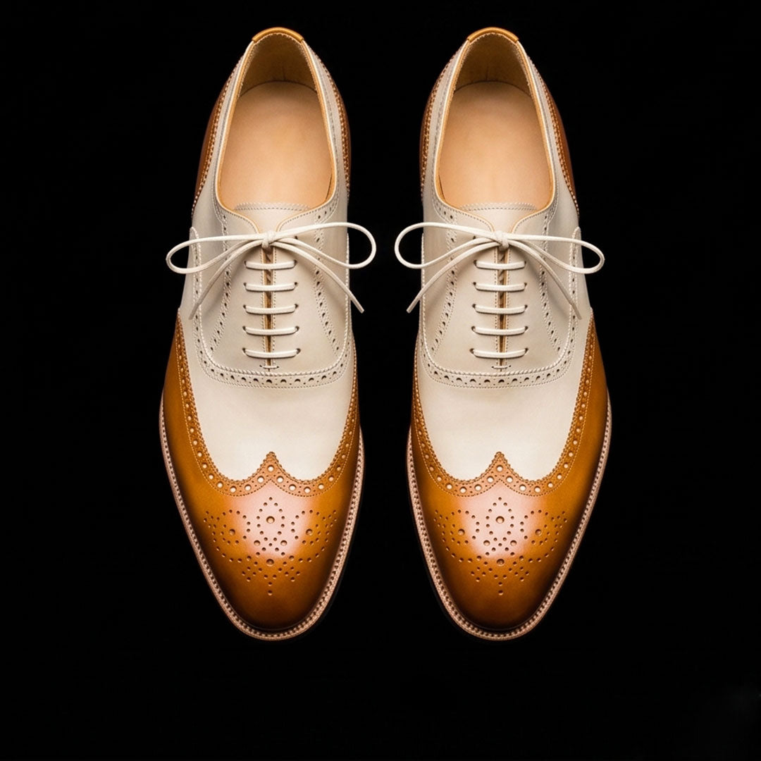The Quebracho – Tan & White Wingtip Brogue Dress | Leather Shoe