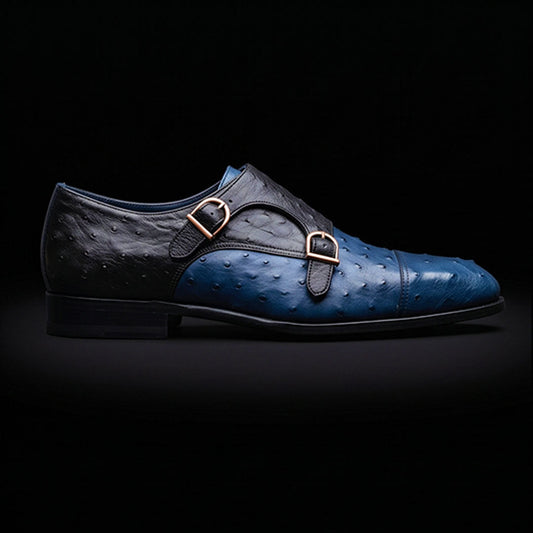 The Horsebit – Two-Tone Blue Ostrich-Print Oxford | Leather Shoe
