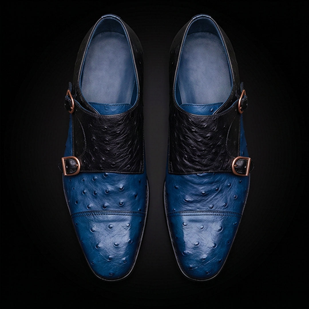 The Horsebit – Two-Tone Blue Ostrich-Print Oxford | Leather Shoe