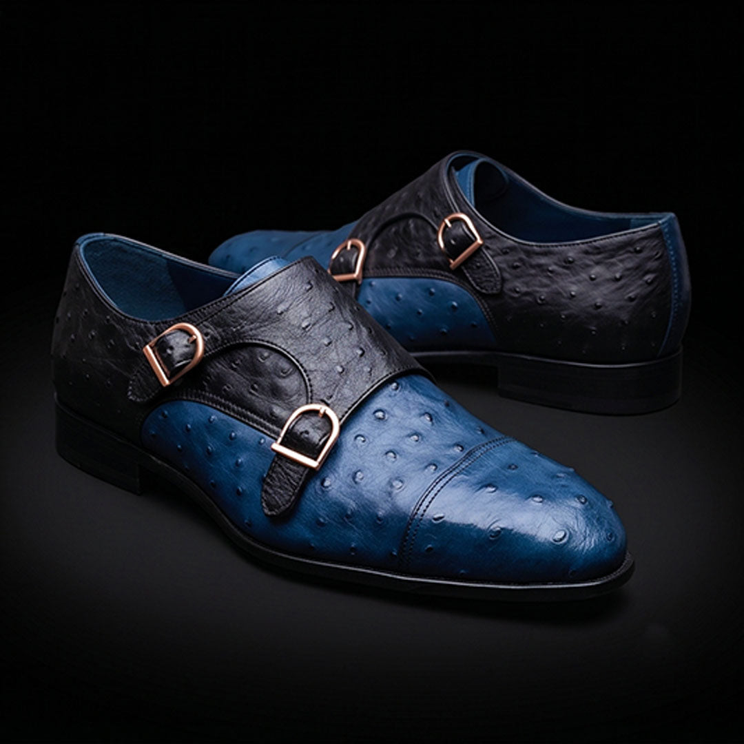 The Horsebit – Two-Tone Blue Ostrich-Print Oxford | Leather Shoe