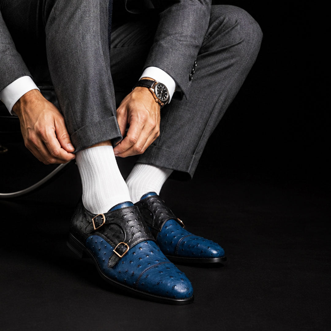 The Horsebit – Two-Tone Blue Ostrich-Print Oxford | Leather Shoe