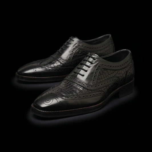The Morocco – Black Croc-Print Wingtip Brogue | Leather Shoe