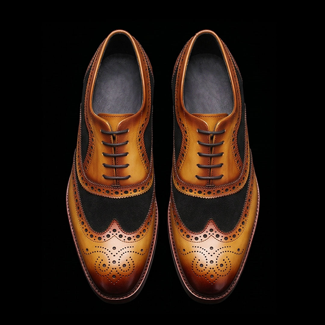 The Nubuck – Tan & Black Suede Wingtip Brogue | Leather Shoe