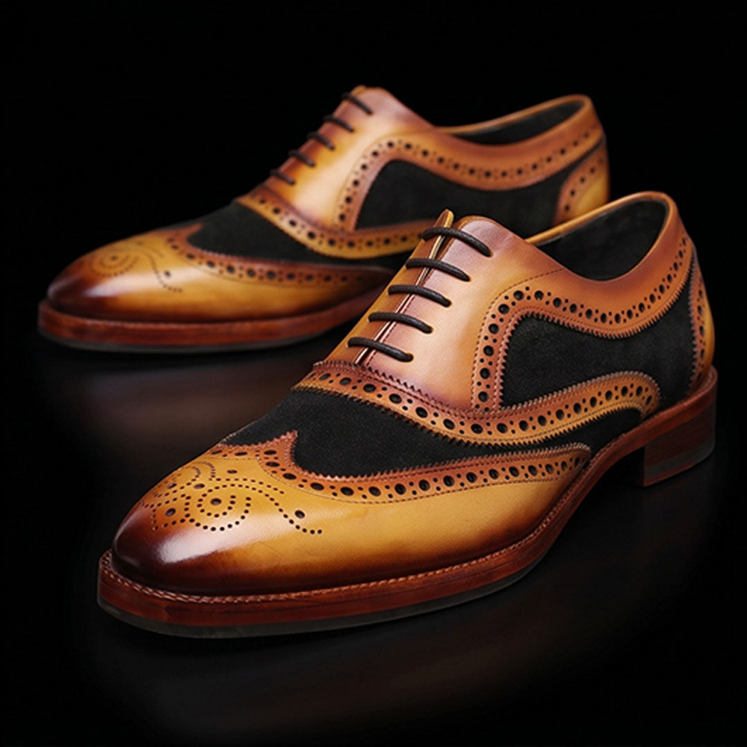 The Nubuck – Tan & Black Suede Wingtip Brogue | Leather Shoe