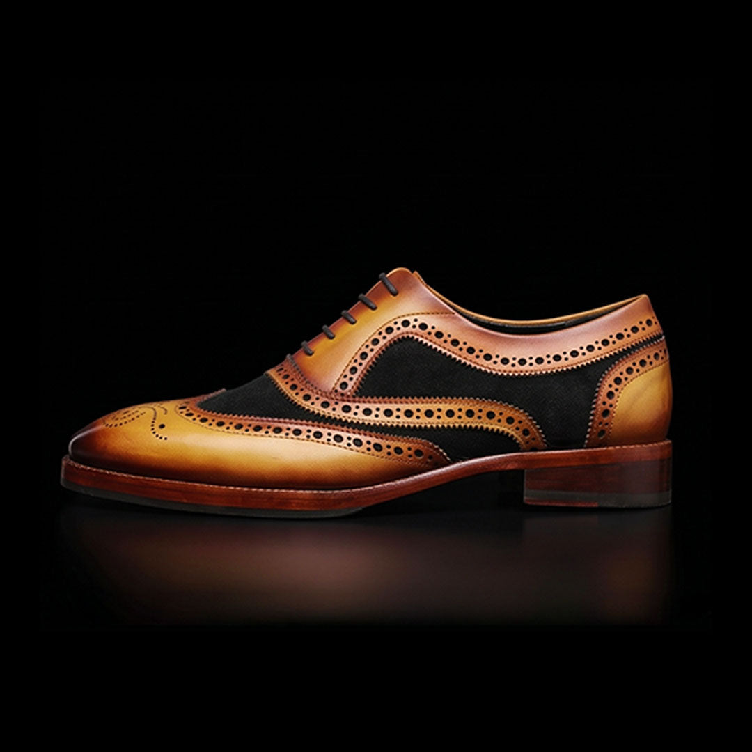 The Nubuck – Tan & Black Suede Wingtip Brogue | Leather Shoe