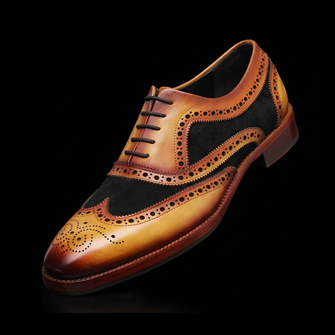 The Nubuck – Tan & Black Suede Wingtip Brogue | Leather Shoe