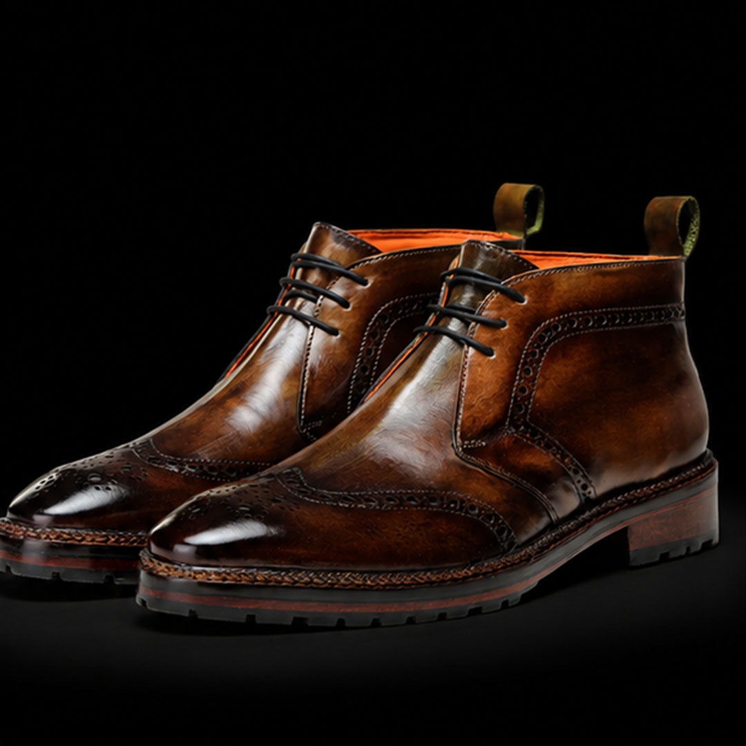 The Worth – Olive Brown Wingtip Chukka Boots | Leather Shoe