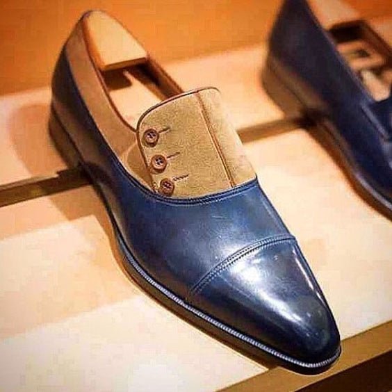 The Bermondsey – Blue & Brown Suede Button | Leather Shoe