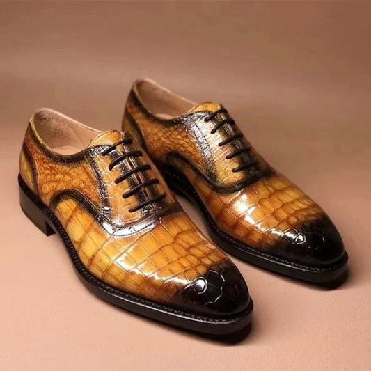 The Ebony – Tan Patina Croc-Print Spectator | Leather Shoe